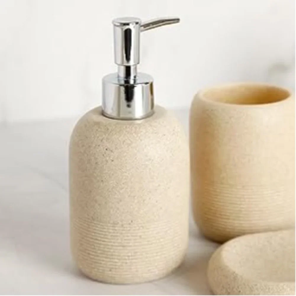 5 pc - Bathroom Accessory Set - Bathroom Decor  (Natural/Stone)